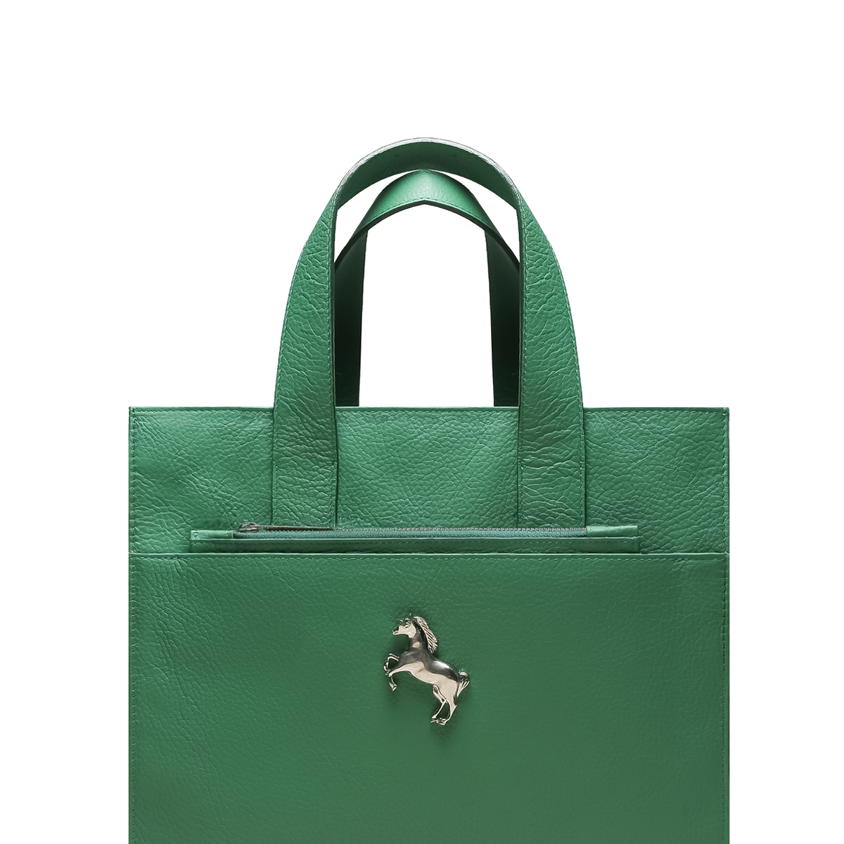 Med Mount Green fine-grained leather laptop bag, front view
